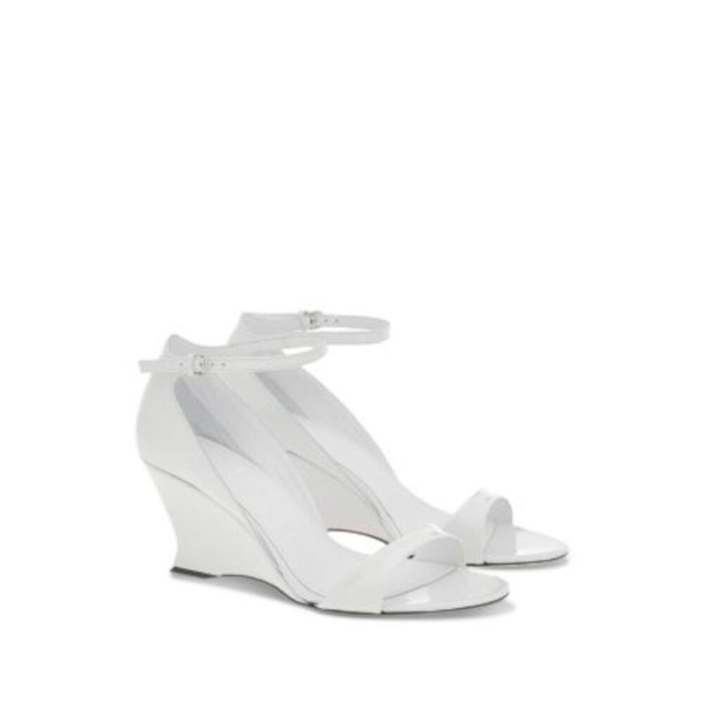 FERRAGAMO Womens White Padded Vidette Round Toe Wedge Leather Heeled Sandal 7